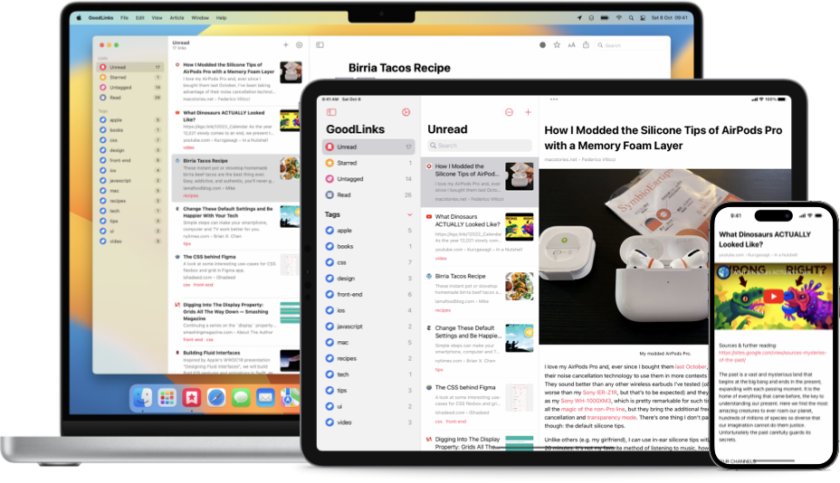 GoodLinks on Mac, iPad, and iPhone