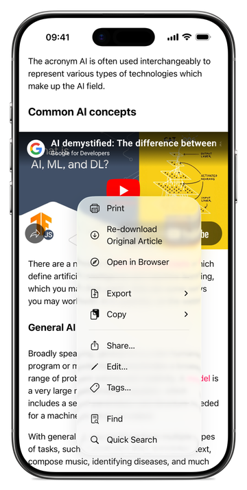 Screenshot of GoodLinks's action list