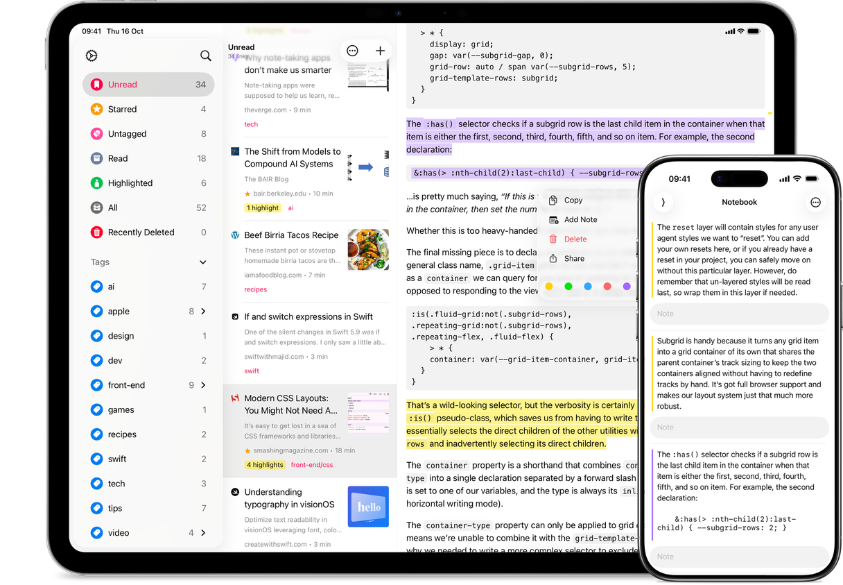 Screenshot of the highlight feature in GoodLinks