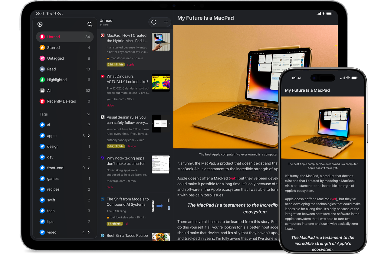 GoodLinks in Night theme