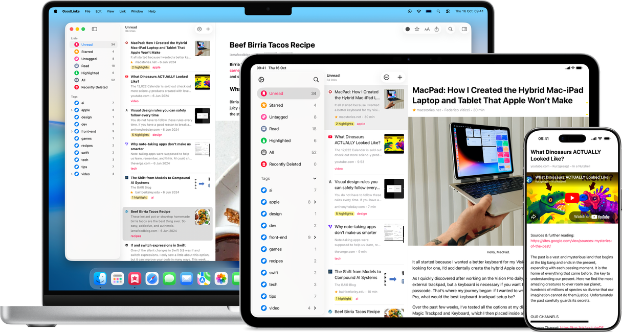 GoodLinks on Mac, iPad, and iPhone