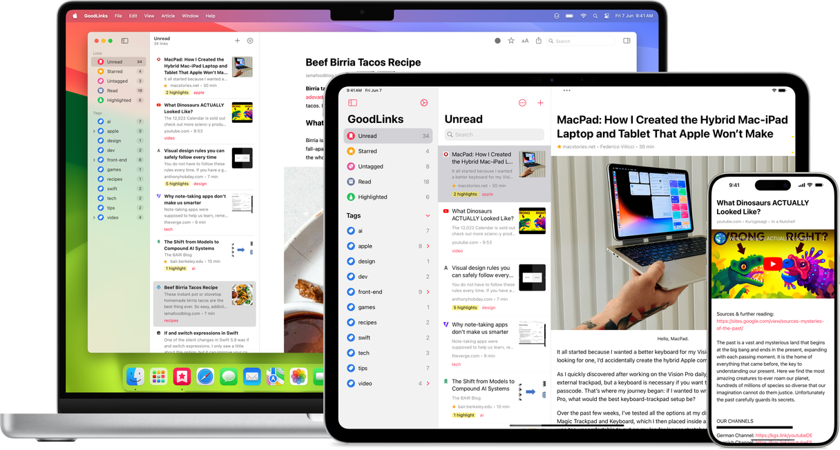 GoodLinks on Mac, iPad, and iPhone