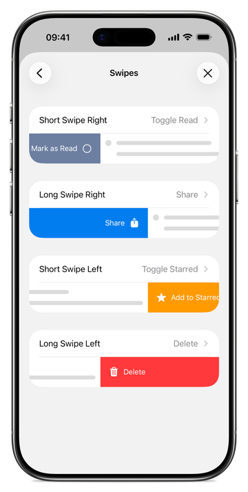 Screenshot of GoodLinks's swipe setting screen