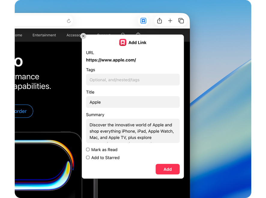 Screenshot of Safari Web Extension