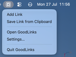 GoodLinks menu bar icon context menu with the Settings option